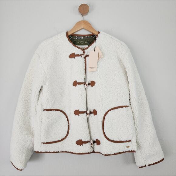 NEW Scotch & Soda Short Teddy Toggle Jacket in Cream - Picture 1 of 13